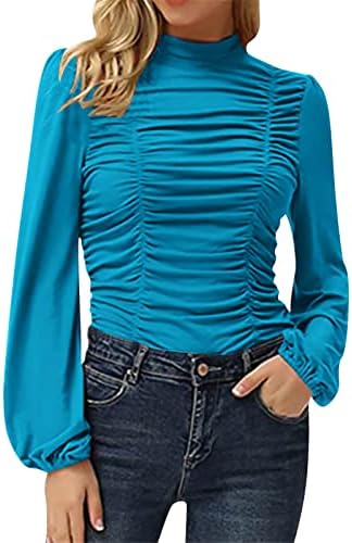 Žene Elegantne turtleneck ruched ruffle trim dugih rukava bluza s dugim rukavima Top Fall majica