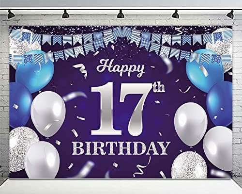 Sretan 17. rođendan Banner pozadina tamnoplavi baloni konfeti pruga Zastava svetle tačke Cheers to 17 godina