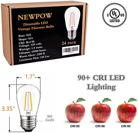 Newpow S14 LED sijalice za Vanjska žičana svjetla 24 pakovanja vodootporne Edison prozirne plastične