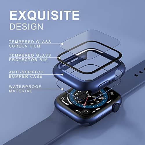 Beuxece Vodootporna futrola Kompatibilna sa Apple Watch Case 40mm 44mm, za iWatch seriju 4 5 6, sa kaljenim