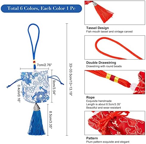 NBEADS 6 kom 6 boja svilene Brokatne vezice za nakit sa Resicom, 3,5×2,8 vezene torbe za cvijeće kineske svilene