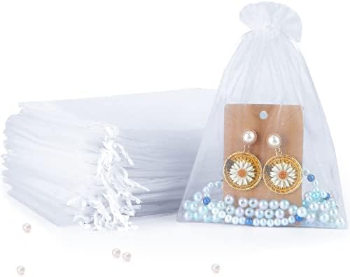 Angooni 5x7 inčne bijele Organza poklon torbe, 100kom Premium Sheer Mesh torbica za vezice za nakit Candy Party Wedding Favor