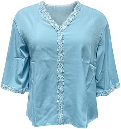 Zapadne majice za žene žene modni Casual rašireni rukav V izrez čipkasta labava košulja Top Shirt za žene karirani