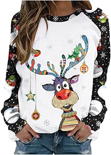 Božić majica Tops za žene slatka sob štampana Casual labave duge rukave pulover džemperi dukserice tunika Tees