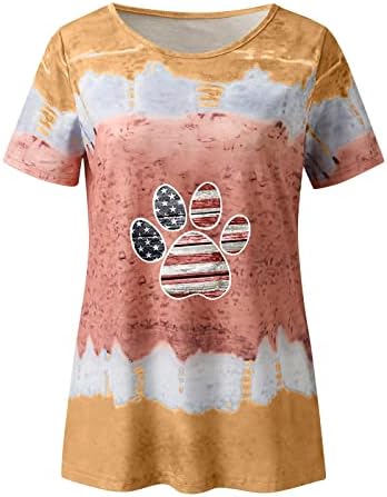 Patriotske košulje za žene u SAD-u Ljetni kratki rukav V-izrez T majica Tie-dye Stars Loot Fit Comfy