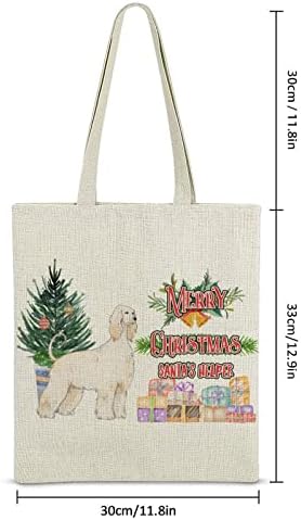 Prirodni pamuk lanena tote torba Sretan Božić Santa pomoćnik Pet pas saksiji biljke Bor sa Božić zvona