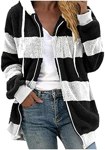 Žene 2022 Zima Fuzzy Fleece jakne s kapuljačom Blok blok patchwork kardigan kaputi prema džepovima