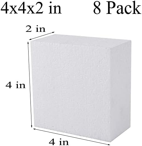 Amzqnart 8 pakovanja polistirenske pjenaste ploče, pjenasti blokovi, 4x4x2 kvadratne zanatske