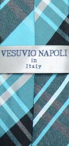 Vesuvio Napoli kravata za dječake na kopčanje crna tirkizno bijela karirana Omladinska kravata
