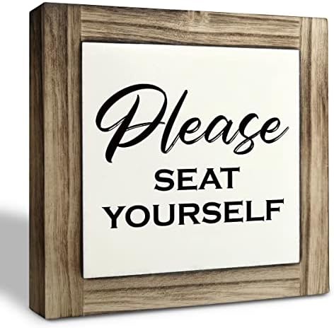 Smiješan znak za drvene ploče za mirište, molimo sjedajte se, kutija za drvo stola Dekor 5,9 × 5,9