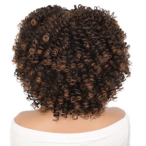 AISI kosa Afro kovrčava perika sa šiškama tamno smeđe miješane plave perike Kinky Brown Highlights Sintetička