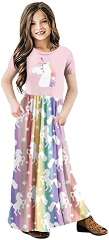 Yoklass djevojke kratke rukave cvjetna haljina duga Maxi Casual haljina sa džepovima veličine 4-12