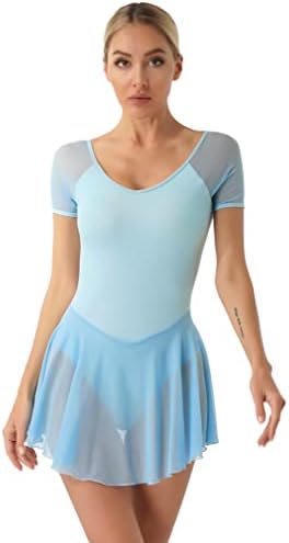 easyforever žene djevojke kratki rukav sa Trikoom plesne haljine gimnastički bodi za balet aerobik
