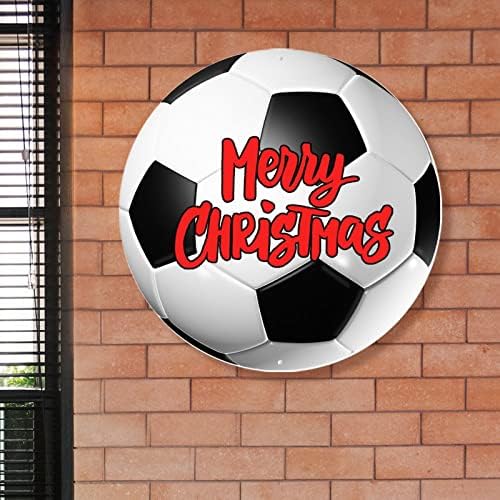 MADCOLITOTE FOOTBALL Vrata dobrodošlice Realistic Ball Metal znak Sretan božićni običaji Vintage vijenac Metalni zid Zidni Zidni Zidni dekor za teretanu Dnevna soba Unutarnji i vanjski dekor 12x12in