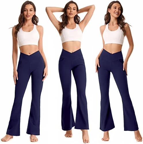 Boovet ženske pantalone za žensku bljeskalice sa džepovima crossover visokog struka bootcut bljesak joge