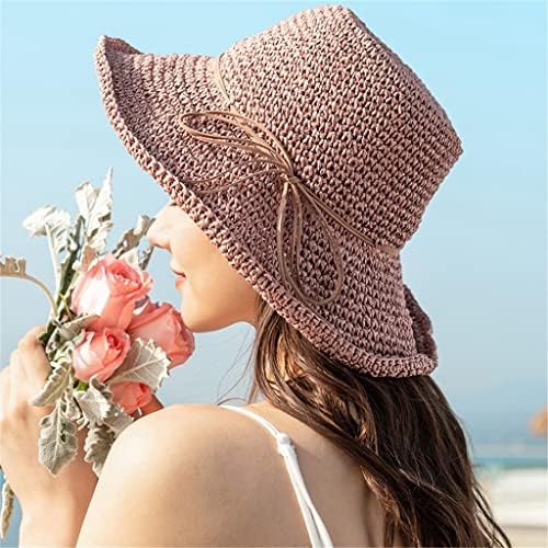 Zsedp dame sunčani šešir za žene Bowknot Raffia šešir Sklopivi ljetni šešir široki rub na plaži Hat ženski