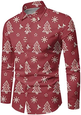 Wybaxz 2022 Božićne muške jesenske i zimske božićne majice Dugme s dugim rukavima Potpuno print Svečano smiješno