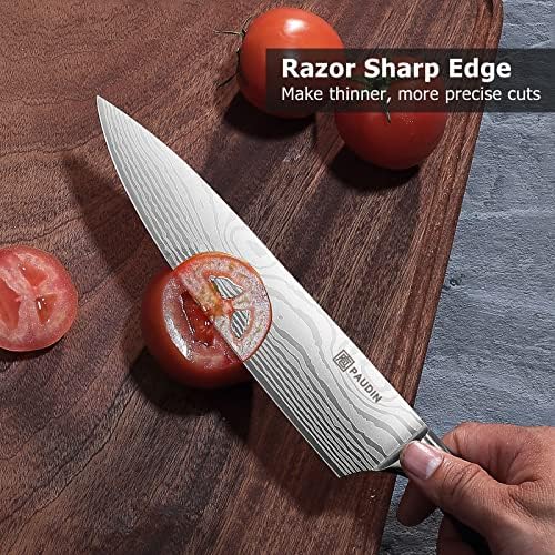 Paudin Chef nož, 8-inčni uglo, oštri kuhinjski nož od nehrđajućeg čelika sa ergonomskom ručkom,