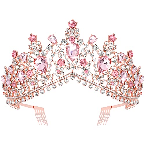 TOBATOBA Kristalna vjenčana tijara za žene Pink Tiara princeza tijara traka za glavu Pink Crown Royal
