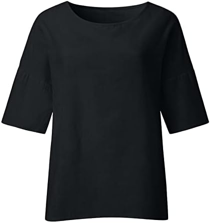 Ženska pamučna posteljina od 3/4 rukava Ljeto plus size Crew Crw majica Majica, pune boje Vintage majice Ležerna labava bluza