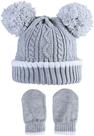 Prvi koraci TODDLER / Baby Hat i Mitten Set, Mekani pleteni dvostruki pom novorođenčad Beanie &