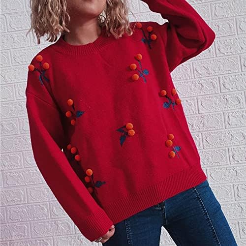 Muduh džemperi za žene zimski okrugli vrat dugih rukava trešnje uzorka Cherry Cherry svakodnevno