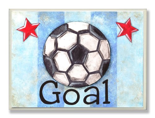 Dječja soba Stupell Gol fudbalska lopta s plavim prugama Pravokutna zidna ploča, 11 x 0,5 x 15, s ponosom izrađena
