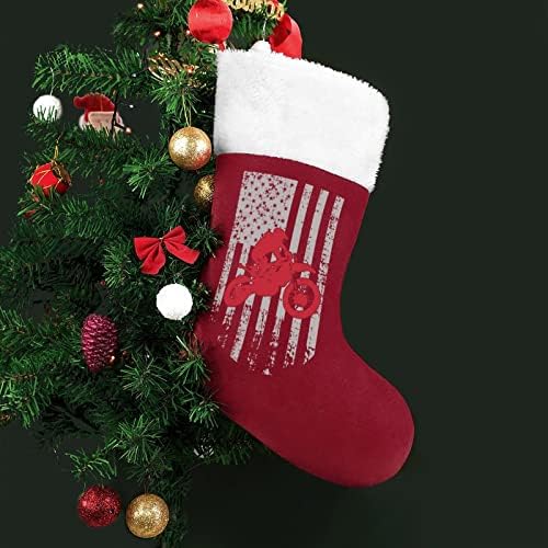 USA zastava Motocross Dirtbike Božić Viseće čarape za čarape za Xmas Tree Kamin za odmor Kućni kućni