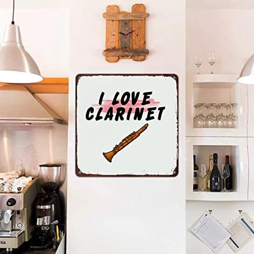 Mousus I Love Clarinet Retro Metal znak, Clarinet zidni plak Tin znak, muzički instrumenti Prijava za