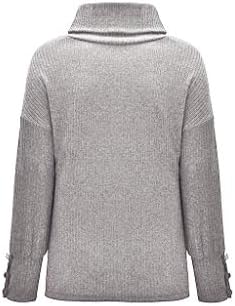Ymosrh Ženski džemperi za zimske turtleneck pulover dugme dugih rukava, pleteni džemper vrhovi pulover Tunic