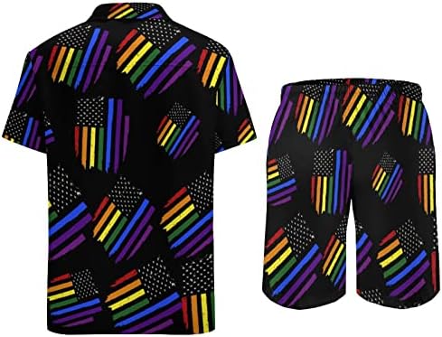 Gay lgbt ponos rainbow zastava muške havajske majice s kratkim rukavima i hlače za kratke