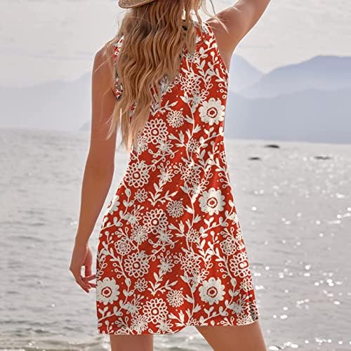 Ženske boho cvjetne haljine Ležerne ljetne plaže Teretne haljine scoop vrat visoka struka mini haljina bez rukava