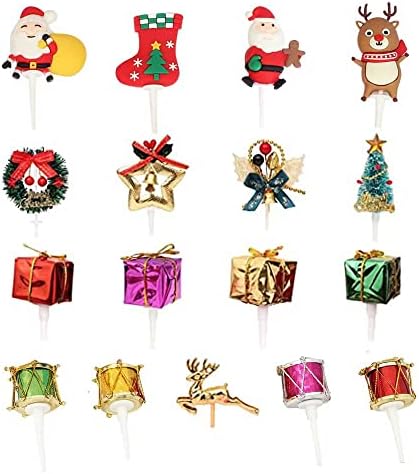 20 kom božićna torta, Cupcake Topper, uključujući Santa Claus, čarape, božićno drvce, vijenac, Xmas lišće, rezine za božićne ukrase za Xmas Holiday Party