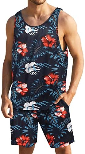 2023 Muškarci 2-komadni rezervoar za plažu, havajski setovi Cvjetne majice bez rukava i kratke hlače