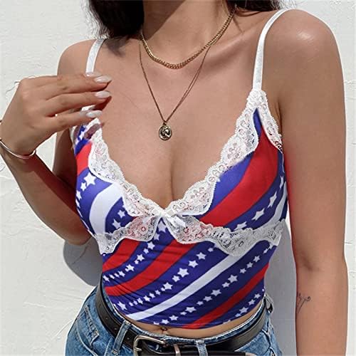 4th of July Crop Tops for Women Casual Summer Sexy bez rukava Cami T Shirt USA Flag Tie-Dye Shirts