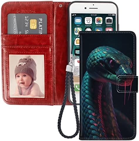 SHENCANG BLUE Džepna kućišta pogodna za iPhone 6 / 6S Snake Cobra Art-07 Cash & ID nosač kartica