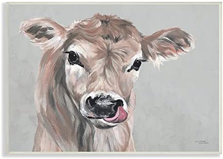 Stupell Industries slatka Baby Farm krava liže usne portret, dizajn Michele Norman