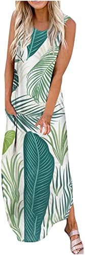 WPOUMV Ljetne haljine za žene bez rukava okrugli vrat Maxi haljina Havajska grafička dugačka haljina na plaži