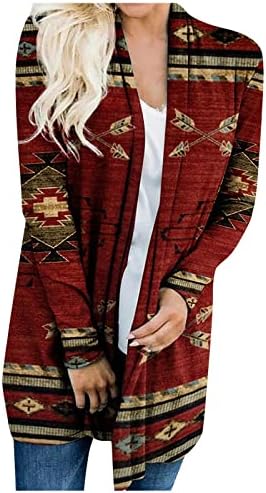 Žene Boho Cardigan Aztec Otvoreno Prednji labavi Slouchy džemperi Tribal Dugi rukav plemenska božićna