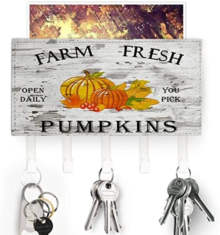 Farm Fresh Pumpkins držač za ključeve Fall Pumpkin suncokretov javor ostavlja zidnu montažu Hanger Searhouse Jesenski žetva Samopredvjesni ključ Organizer za ulaz za hodnik 7x4 inča
