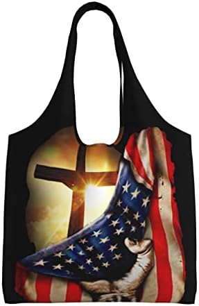 American Christianity Cross Patriotska Zastava Platnene Torbe Za Ramena Torbe Za Višekratnu Upotrebu Torba
