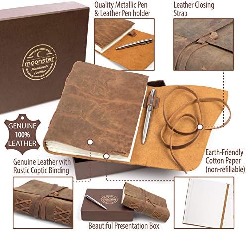 Poklon Set Za Bilježnicu Moonster Leather Journal + Luksuzna Olovka-Ručno Rađeni Putni Časopis Od Prave