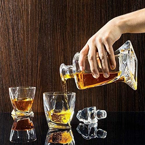 Heimp whisky decantador Whisky naočare i alkohol Decanter Set, staklo ima kvadratno upleteno dno, sa 2 kristalne Burbonske čaše na drvenom poslužavniku za alkohol Decanters trezvenost