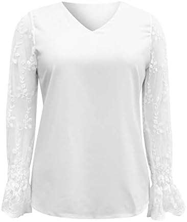 Nyybw ženski elegantan izdubiti Top Shirt dugi rukav V vrat pulover Lace Casual labave Shirt T-Shirt Blusa