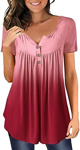 Retro uzorak tunike za žene labave kroja Sakrij stomak T-Shirt ljeto Casual kratki rukav dugme gore