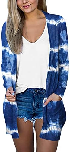 Striped kardigani za žene s dugim rukavima otvoreni prednji lagani casual pleteni kaput s džepovima Bluza