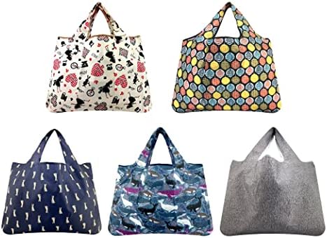 Wayidealne torbe za višekratnu upotrebu, perive/izdržljive najlonske vanjske torbe,Set od 5 XXL-sklopivih torbi za odmor za kupovinu