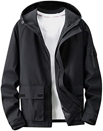 ADSSDQ muški kaput, Jesen s kapuljačom klasična jakna za koledž Muškarci dugih rukava, poliesterski kaputi V izrez labav mekani zipper15