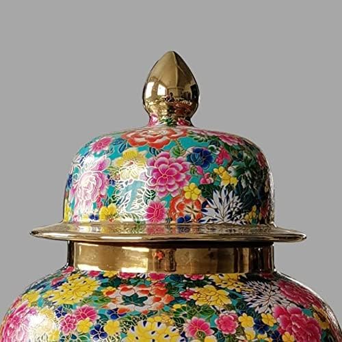 CNPraz Kineski stil đumbirski jarci, ukrasna cvjetna vaza sa poklopcem za kućni dekor, porculansko hram jar,