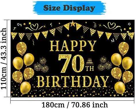 Trgowaul 70. rođendan ukras Set: uključuje crno zlato 70. rođendan pozadina, zlato svjetlucave